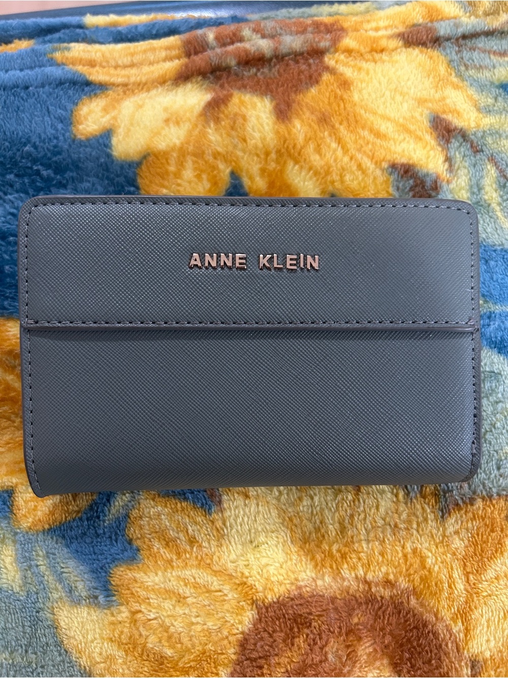 Anne Klein Gray-ish Hreen Saffiano Card Holder Wallet with Rose Gold Logo